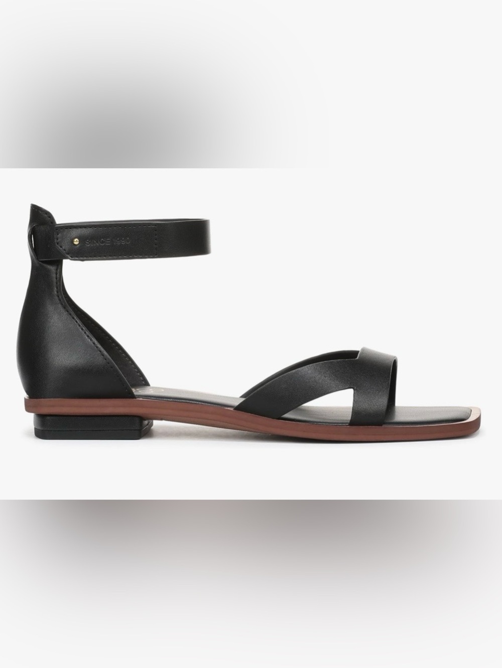Franco Sarto Black Sleek Chic   Ankle-Strap Flat Sandals